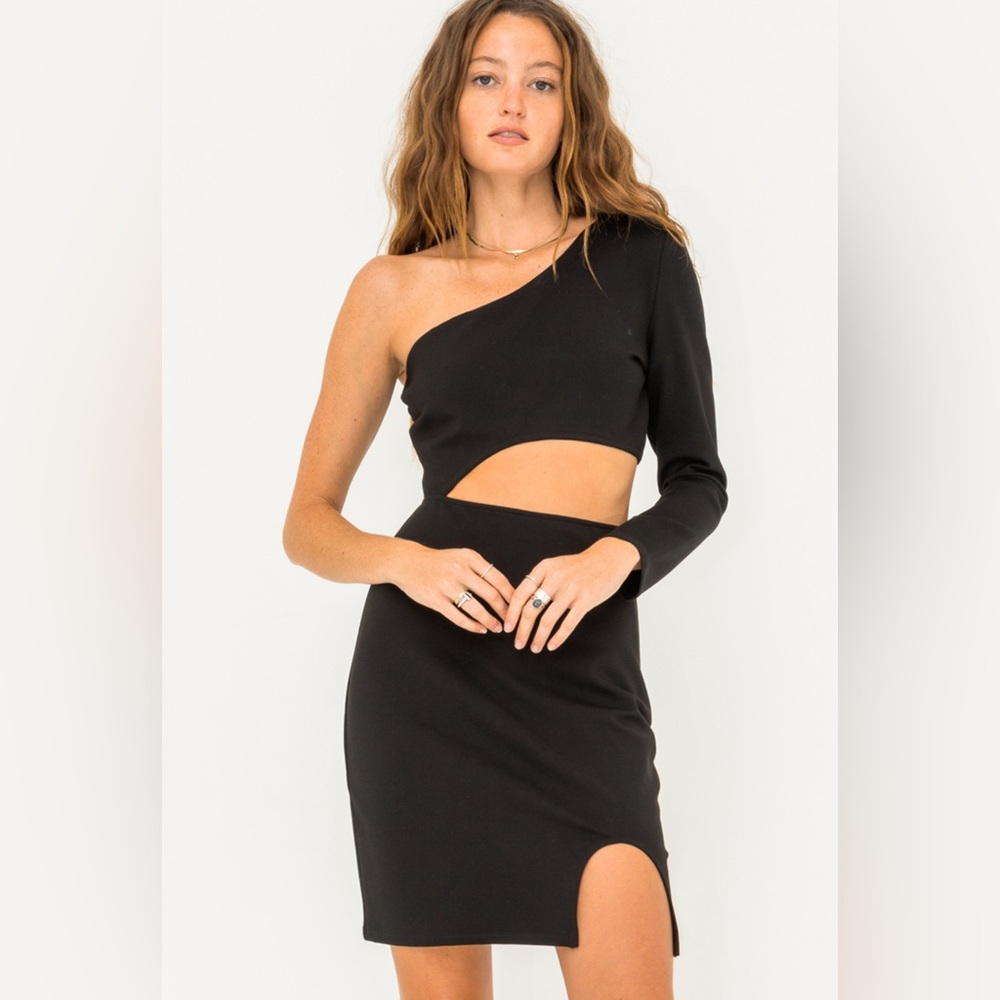 One shoulder black mini dress